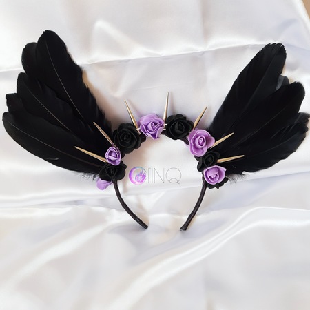 Black and purple angel - opaska z czarnymi skrzydłami (1)