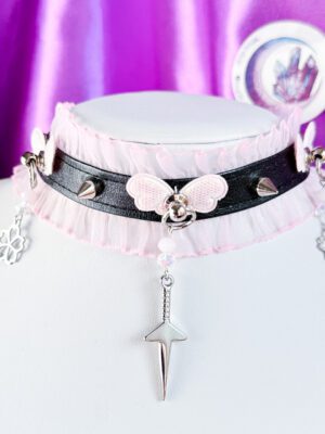 Hanami - Sakura choker z nożem kunai i kwiatami wiśni