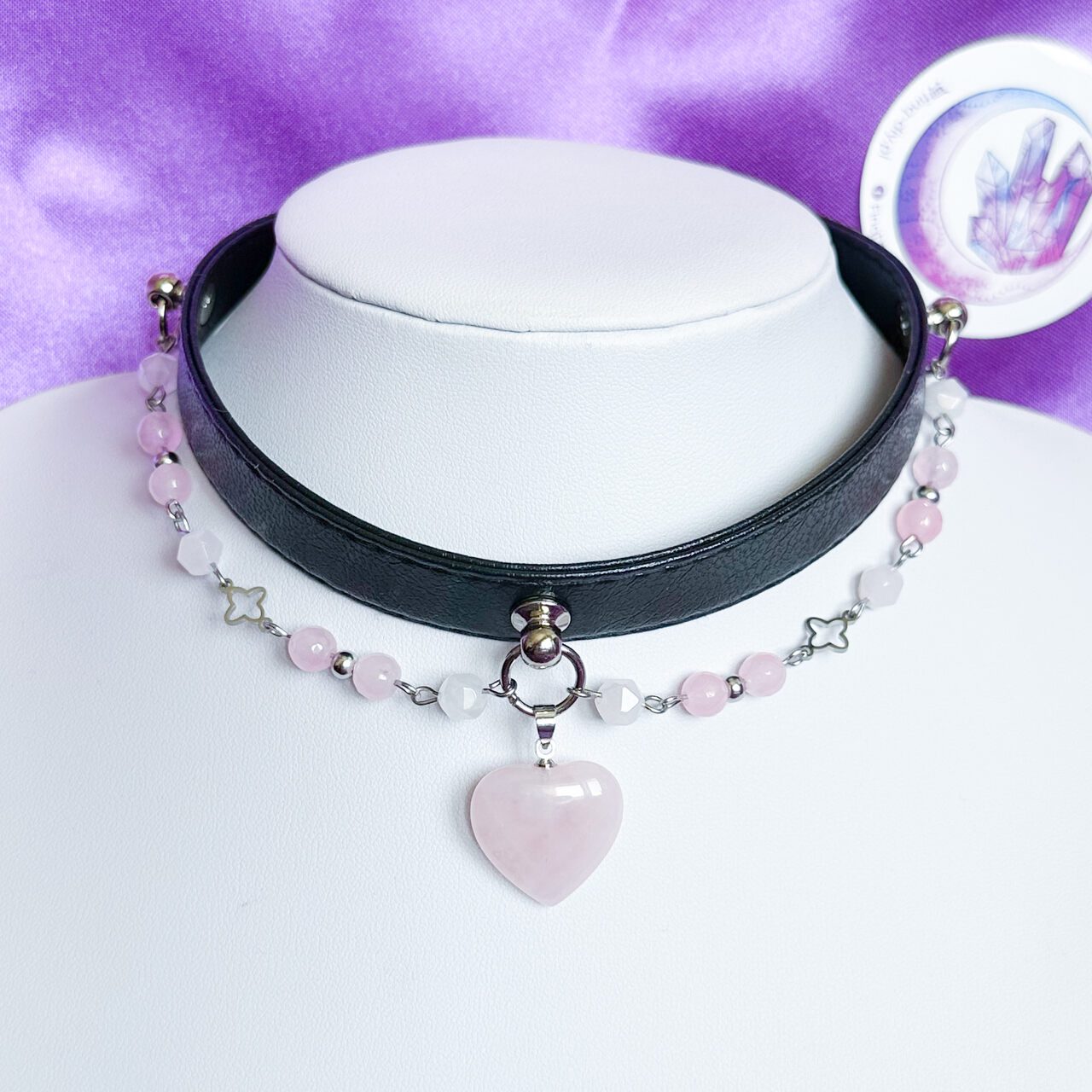 Pastel goth choker z różowym kryształem górskim