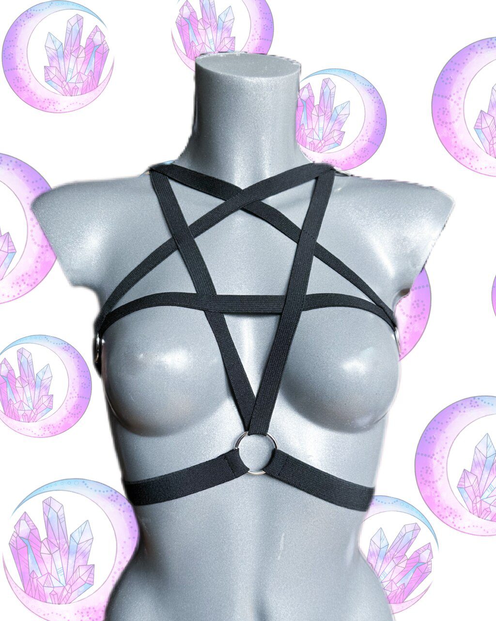 Czarna uprząż pentagram na klatkę piersiową - obrazek 2