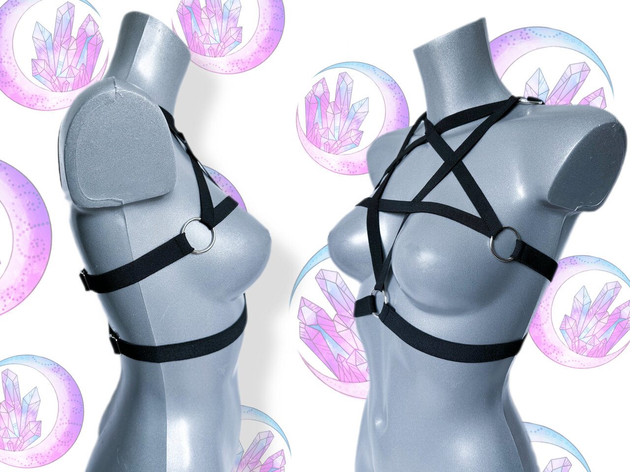 Czarna uprząż pentagram na klatkę piersiową - obrazek 3